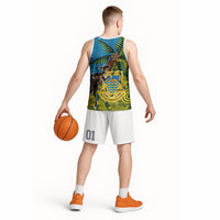Tuvalu and Australia Together Basketball Jersey Tapa Pattern and Aboriginal mix Culture LT03 - Polynesian Pride