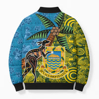 Tuvalu and Australia Together Bomber Puffer Jacket Tapa Pattern and Aboriginal mix Culture LT03 - Polynesian Pride