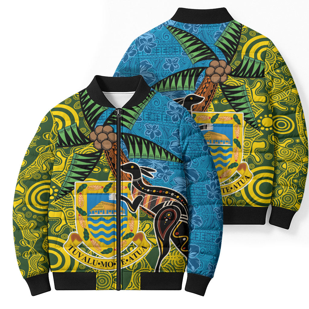 Tuvalu and Australia Together Bomber Puffer Jacket Tapa Pattern and Aboriginal mix Culture LT03 - Polynesian Pride