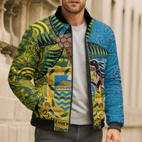 Tuvalu and Australia Together Bomber Puffer Jacket Tapa Pattern and Aboriginal mix Culture LT03 - Polynesian Pride