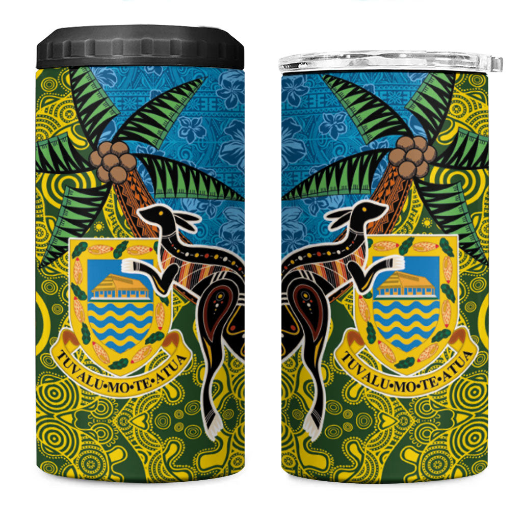 Tuvalu and Australia Together 4 in 1 Can Cooler Tumbler Tapa Pattern and Aboriginal mix Culture LT03 One Size: 16 oz Multicolor - Polynesian Pride