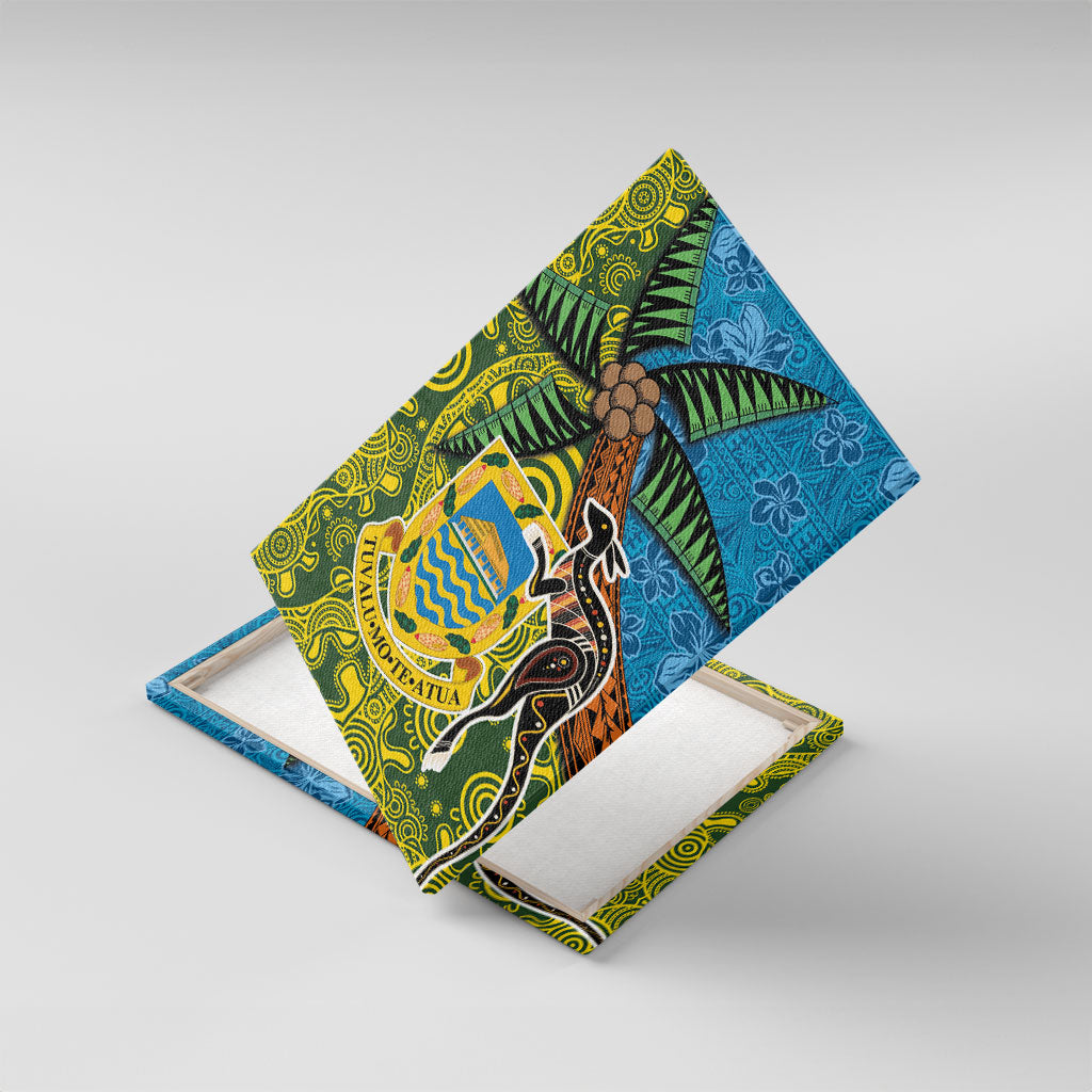 Tuvalu and Australia Together Canvas Wall Art Tapa Pattern and Aboriginal mix Culture LT03 With Frame Multicolor - Polynesian Pride