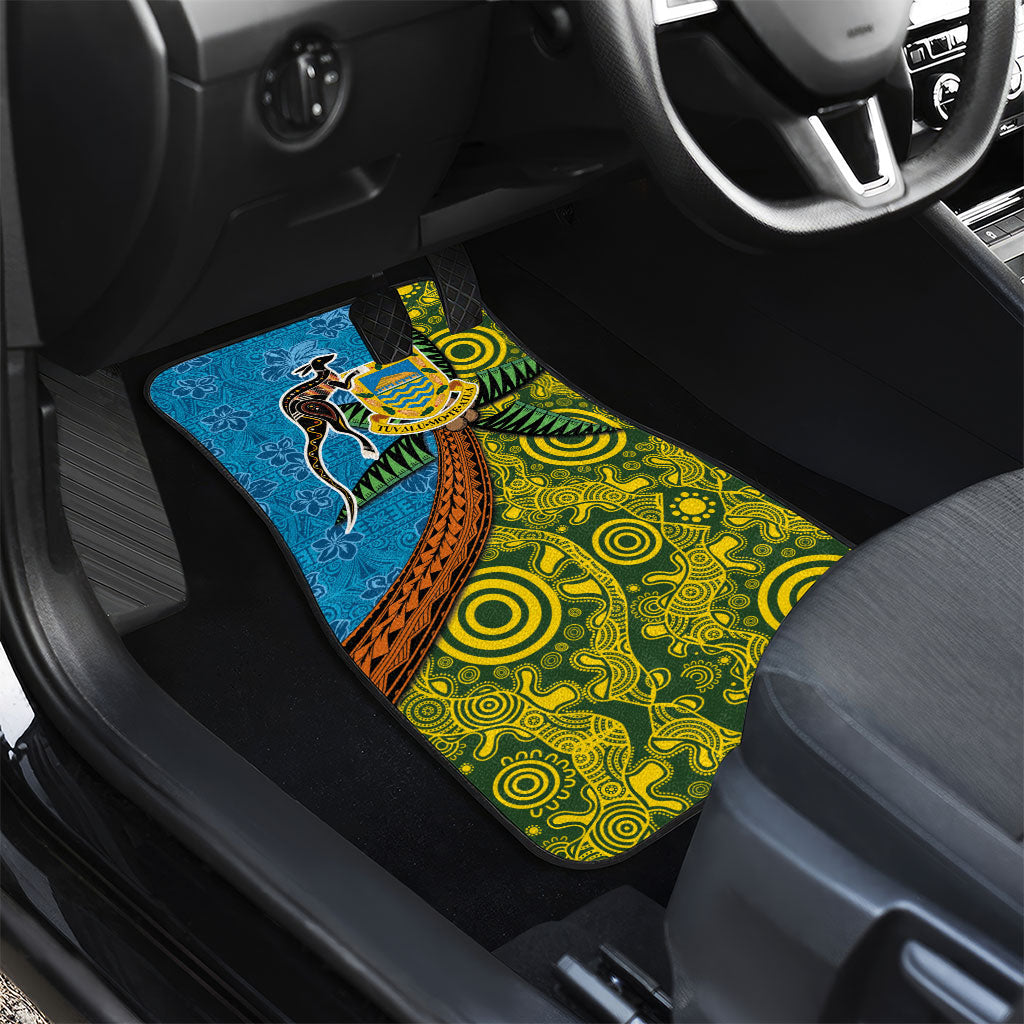 Tuvalu and Australia Together Car Mats Tapa Pattern and Aboriginal mix Culture LT03 - Polynesian Pride