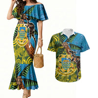 Tuvalu and Australia Together Couples Matching Mermaid Dress and Hawaiian Shirt Tapa Pattern and Aboriginal mix Culture LT03 Multicolor - Polynesian Pride