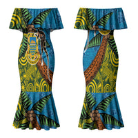 Tuvalu and Australia Together Couples Matching Mermaid Dress and Hawaiian Shirt Tapa Pattern and Aboriginal mix Culture LT03 - Polynesian Pride