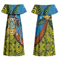 Tuvalu and Australia Together Couples Matching Off Shoulder Maxi Dress and Hawaiian Shirt Tapa Pattern and Aboriginal mix Culture LT03 - Polynesian Pride