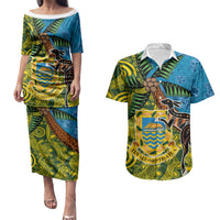 Tuvalu and Australia Together Couples Matching Puletasi and Hawaiian Shirt Tapa Pattern and Aboriginal mix Culture LT03 Multicolor - Polynesian Pride