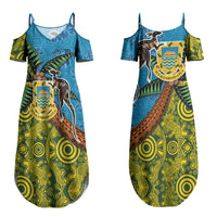 Tuvalu and Australia Together Couples Matching Summer Maxi Dress and Hawaiian Shirt Tapa Pattern and Aboriginal mix Culture LT03 - Polynesian Pride