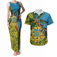 Tuvalu and Australia Together Couples Matching Tank Maxi Dress and Hawaiian Shirt Tapa Pattern and Aboriginal mix Culture LT03 Multicolor - Polynesian Pride