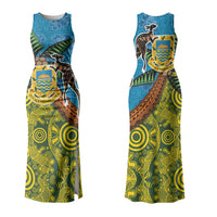 Tuvalu and Australia Together Couples Matching Tank Maxi Dress and Long Sleeve Button Shirt Tapa Pattern and Aboriginal mix Culture LT03 - Polynesian Pride