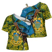 Tuvalu and Australia Together Cross Shoulder Shirt Tapa Pattern and Aboriginal mix Culture LT03 - Polynesian Pride