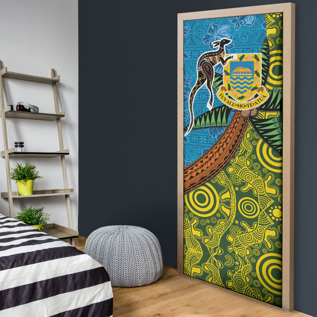 Tuvalu and Australia Together Door Cover Tapa Pattern and Aboriginal mix Culture LT03 - Polynesian Pride