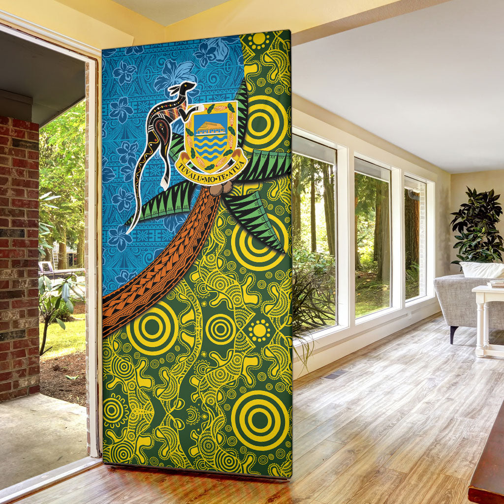 Tuvalu and Australia Together Door Cover Tapa Pattern and Aboriginal mix Culture LT03 - Polynesian Pride
