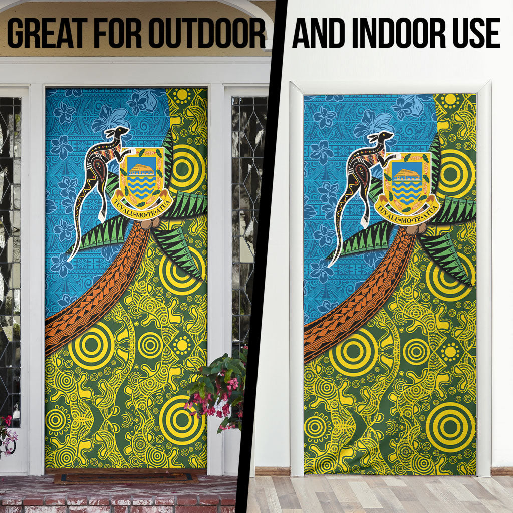 Tuvalu and Australia Together Door Cover Tapa Pattern and Aboriginal mix Culture LT03 - Polynesian Pride