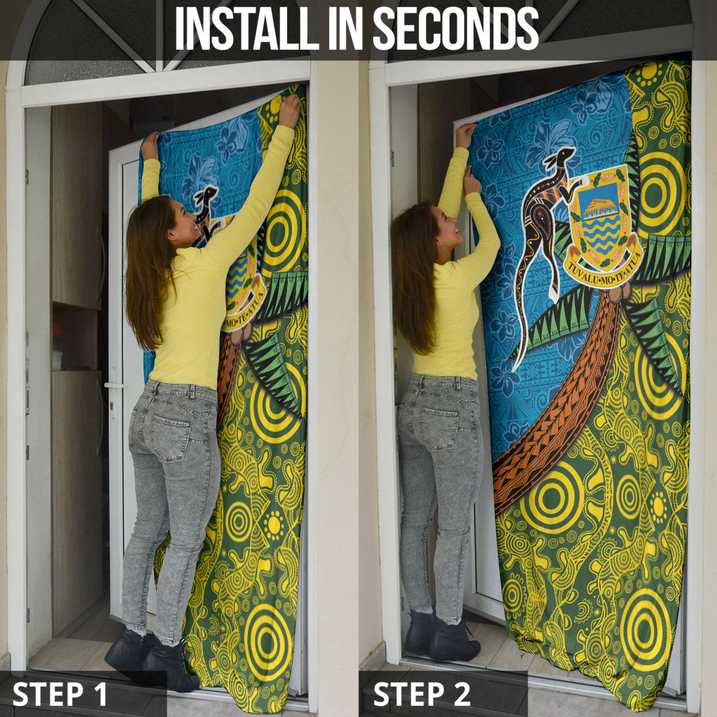 Tuvalu and Australia Together Door Cover Tapa Pattern and Aboriginal mix Culture LT03 - Polynesian Pride