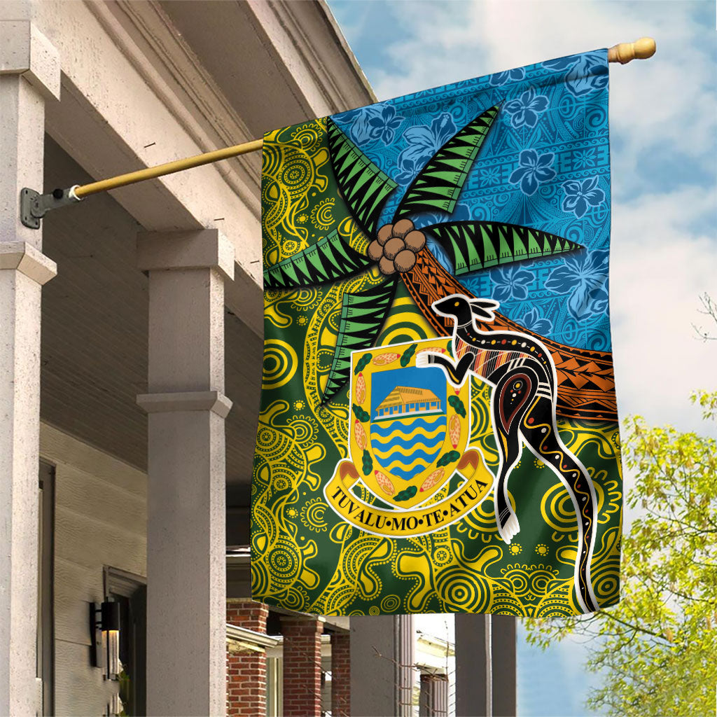 Tuvalu and Australia Together Garden Flag Tapa Pattern and Aboriginal mix Culture LT03 House Flag Multicolor - Polynesian Pride