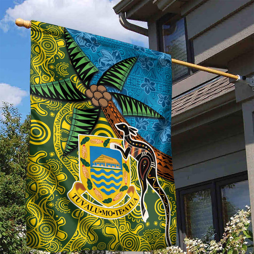 Tuvalu and Australia Together Garden Flag Tapa Pattern and Aboriginal mix Culture LT03 - Polynesian Pride