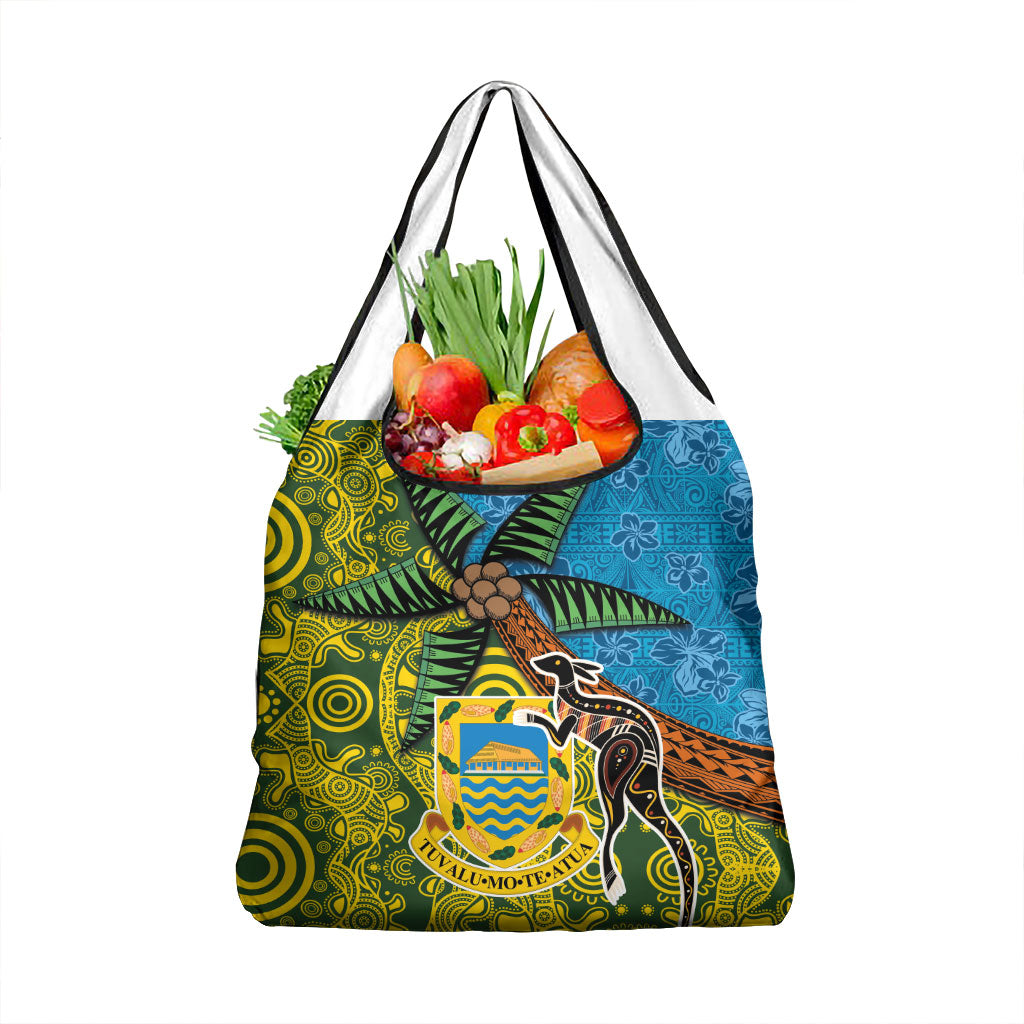 Tuvalu and Australia Together Grocery Bag Tapa Pattern and Aboriginal mix Culture LT03 1-pack One Size Multicolor - Polynesian Pride