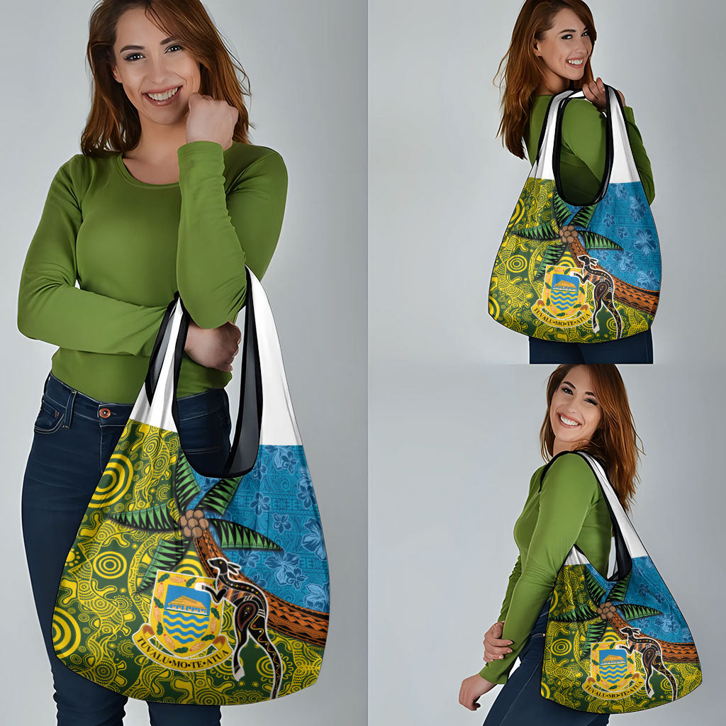 Tuvalu and Australia Together Grocery Bag Tapa Pattern and Aboriginal mix Culture LT03 - Polynesian Pride