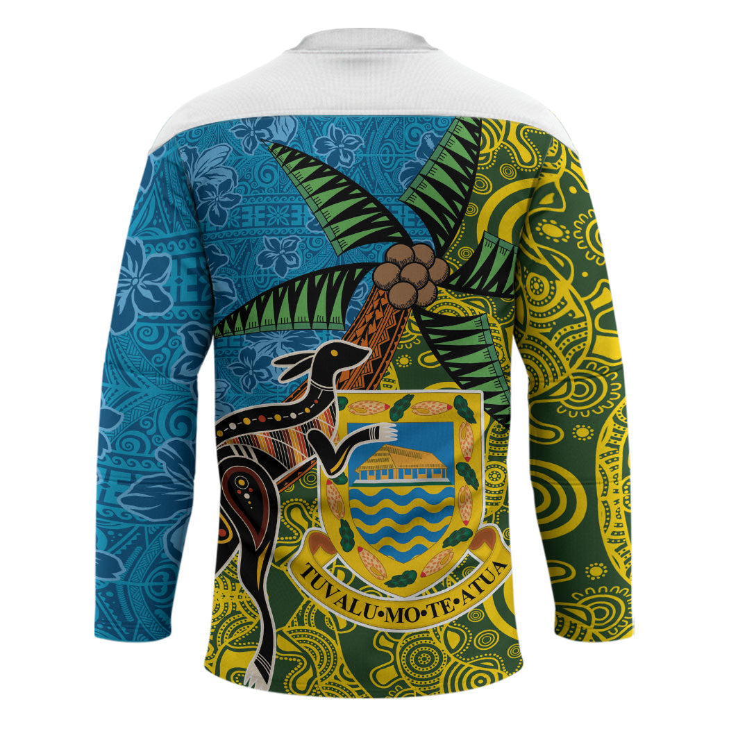 Tuvalu and Australia Together Hockey Jersey Tapa Pattern and Aboriginal mix Culture LT03 - Polynesian Pride