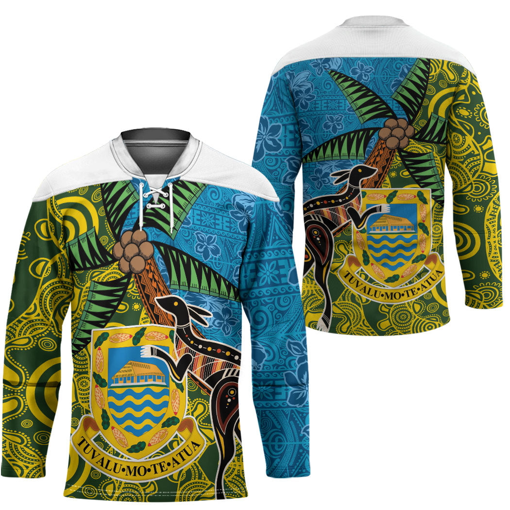 Tuvalu and Australia Together Hockey Jersey Tapa Pattern and Aboriginal mix Culture LT03 - Polynesian Pride