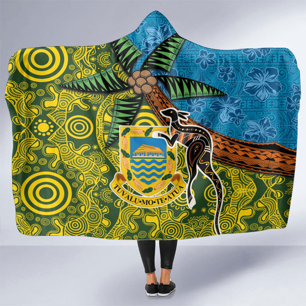 Tuvalu and Australia Together Hooded Blanket Tapa Pattern and Aboriginal mix Culture LT03 One Size Multicolor - Polynesian Pride
