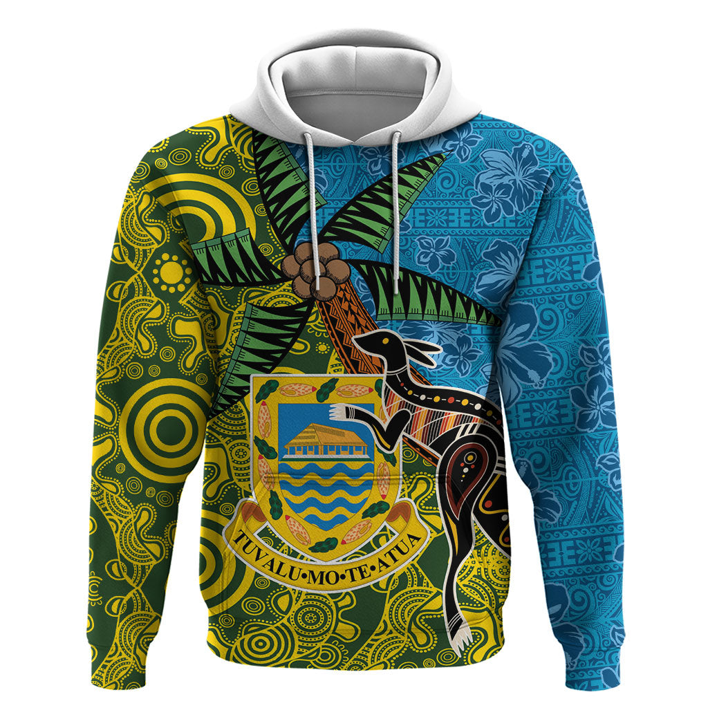 Tuvalu and Australia Together Hoodie Tapa Pattern and Aboriginal mix Culture LT03 Pullover Hoodie Multicolor - Polynesian Pride