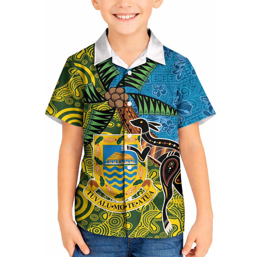 Tuvalu and Australia Together Kid Hawaiian Shirt Tapa Pattern and Aboriginal mix Culture LT03 Kid Multicolor - Polynesian Pride