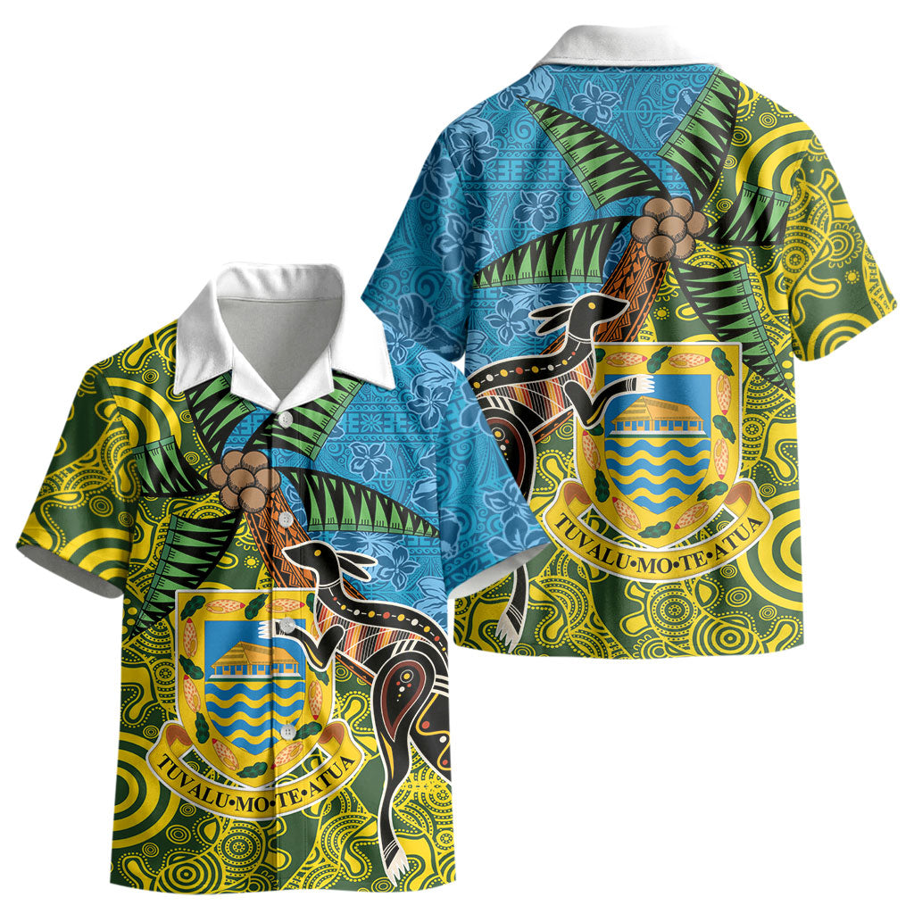 Tuvalu and Australia Together Kid Hawaiian Shirt Tapa Pattern and Aboriginal mix Culture LT03 - Polynesian Pride