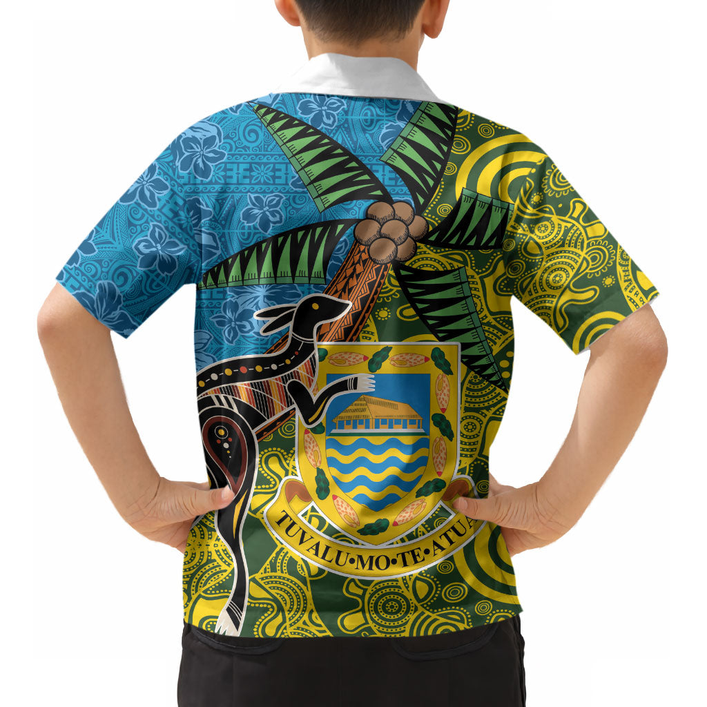 Tuvalu and Australia Together Kid Hawaiian Shirt Tapa Pattern and Aboriginal mix Culture LT03 - Polynesian Pride