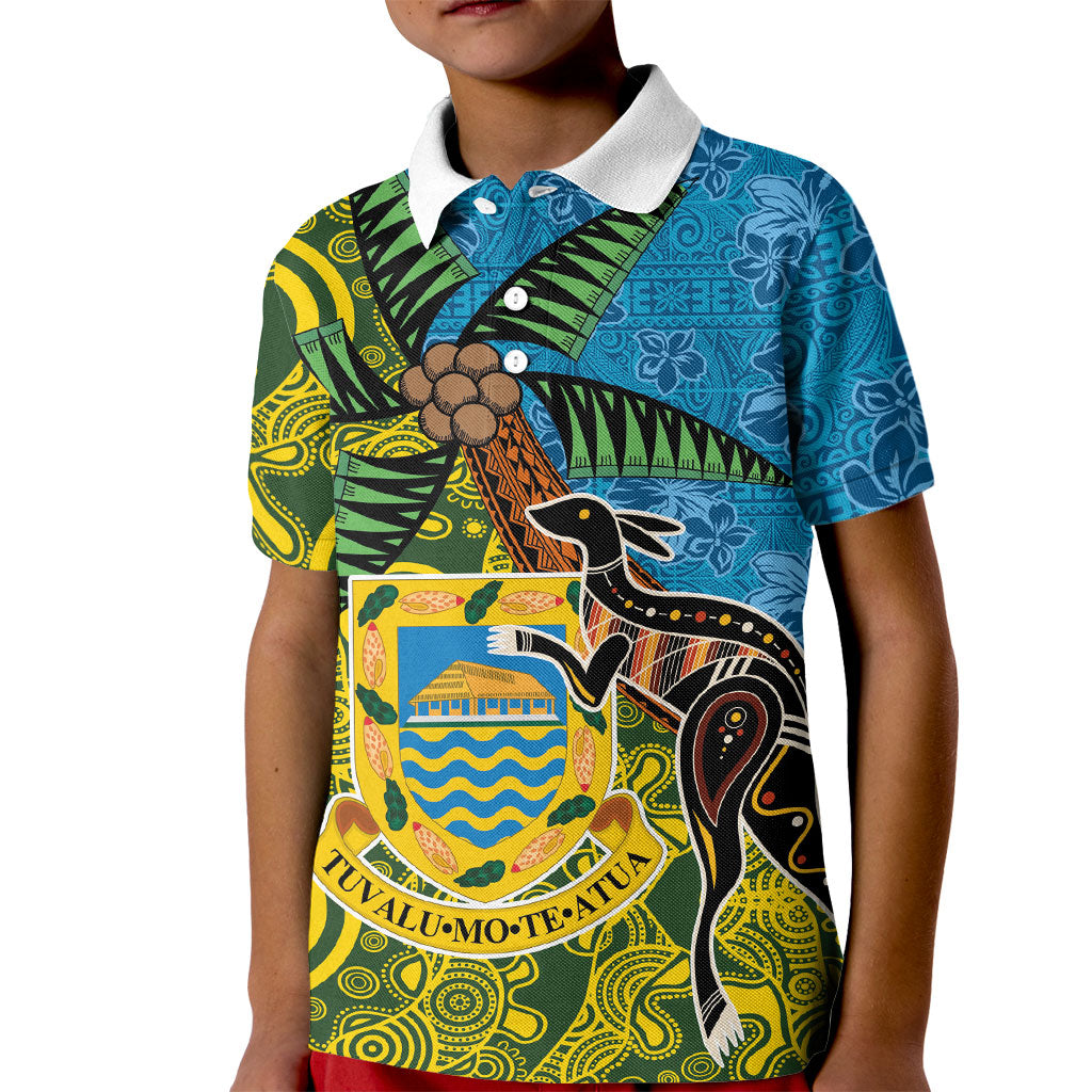 Tuvalu and Australia Together Kid Polo Shirt Tapa Pattern and Aboriginal mix Culture LT03 Kid Multicolor - Polynesian Pride