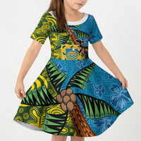 Tuvalu and Australia Together Kid Short Sleeve Dress Tapa Pattern and Aboriginal mix Culture LT03 KID Multicolor - Polynesian Pride