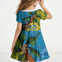 Tuvalu and Australia Together Kid Short Sleeve Dress Tapa Pattern and Aboriginal mix Culture LT03 - Polynesian Pride