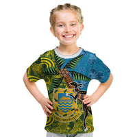 Tuvalu and Australia Together Kid T Shirt Tapa Pattern and Aboriginal mix Culture LT03 Multicolor - Polynesian Pride