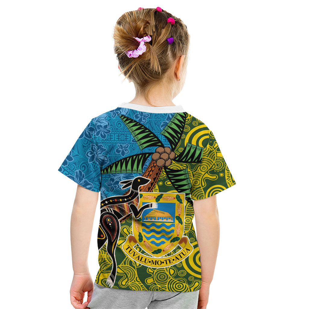 Tuvalu and Australia Together Kid T Shirt Tapa Pattern and Aboriginal mix Culture LT03 - Polynesian Pride