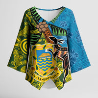 Tuvalu and Australia Together Kimono Sleeve Blouse Tapa Pattern and Aboriginal mix Culture LT03 Female Multicolor - Polynesian Pride
