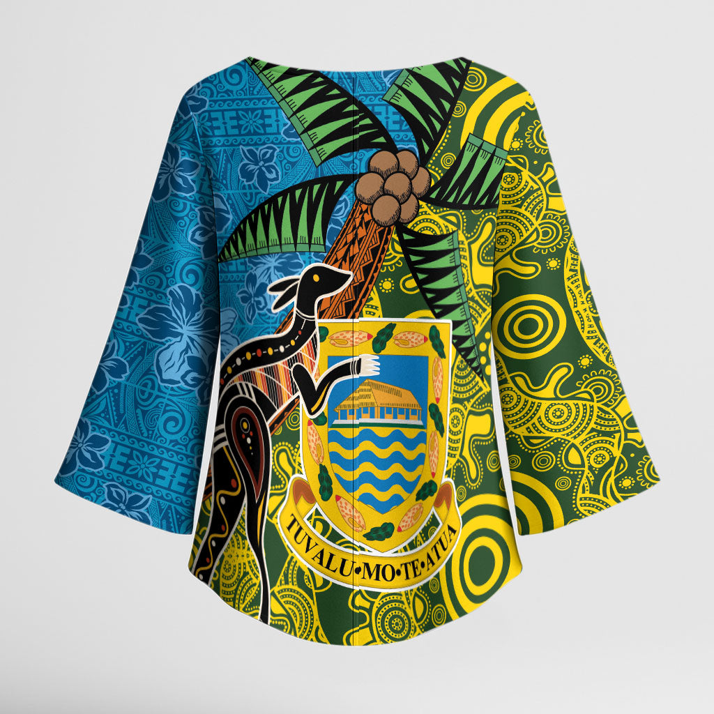 Tuvalu and Australia Together Kimono Sleeve Blouse Tapa Pattern and Aboriginal mix Culture LT03 - Polynesian Pride
