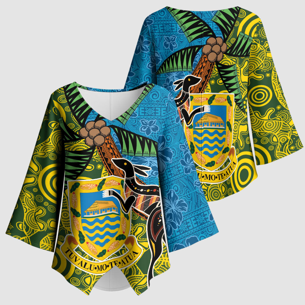 Tuvalu and Australia Together Kimono Sleeve Blouse Tapa Pattern and Aboriginal mix Culture LT03 - Polynesian Pride