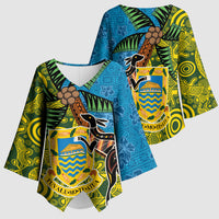 Tuvalu and Australia Together Kimono Sleeve Blouse Tapa Pattern and Aboriginal mix Culture LT03 - Polynesian Pride