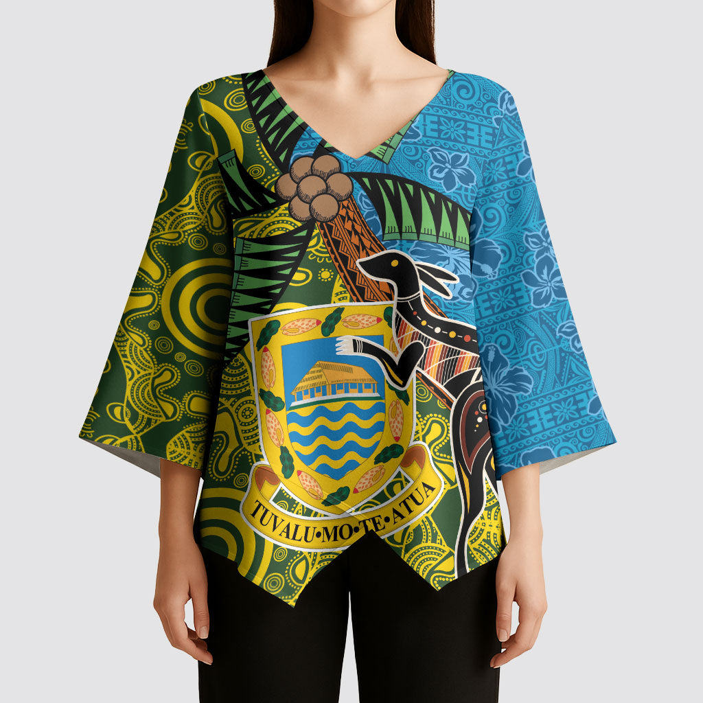 Tuvalu and Australia Together Kimono Sleeve Blouse Tapa Pattern and Aboriginal mix Culture LT03 - Polynesian Pride