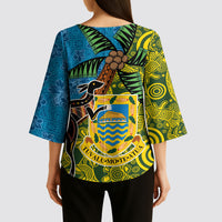 Tuvalu and Australia Together Kimono Sleeve Blouse Tapa Pattern and Aboriginal mix Culture LT03 - Polynesian Pride