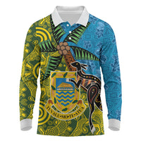 Tuvalu and Australia Together Long Sleeve Polo Shirt Tapa Pattern and Aboriginal mix Culture LT03 Multicolor - Polynesian Pride