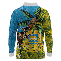 Tuvalu and Australia Together Long Sleeve Polo Shirt Tapa Pattern and Aboriginal mix Culture LT03 - Polynesian Pride