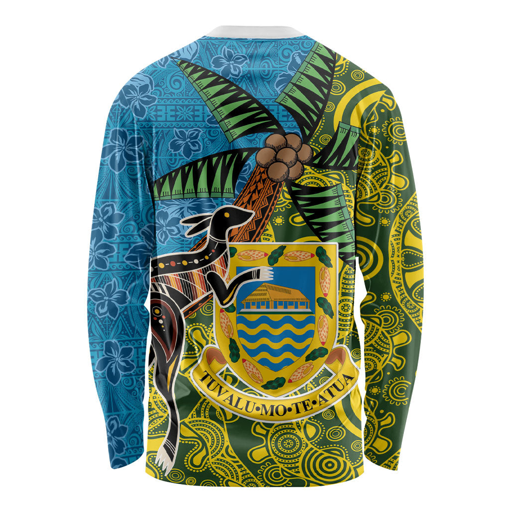 Tuvalu and Australia Together Long Sleeve Shirt Tapa Pattern and Aboriginal mix Culture LT03 - Polynesian Pride