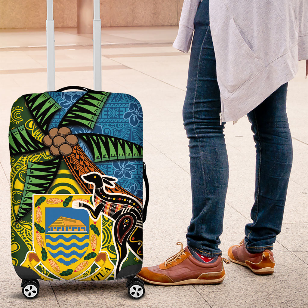 Tuvalu and Australia Together Luggage Cover Tapa Pattern and Aboriginal mix Culture LT03 Multicolor - Polynesian Pride