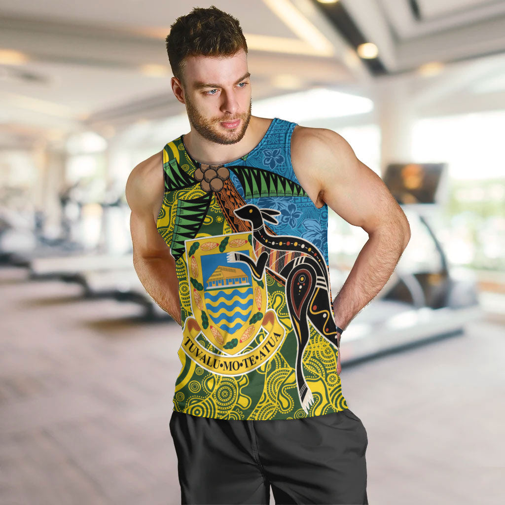 Tuvalu and Australia Together Men Tank Top Tapa Pattern and Aboriginal mix Culture LT03 Multicolor - Polynesian Pride