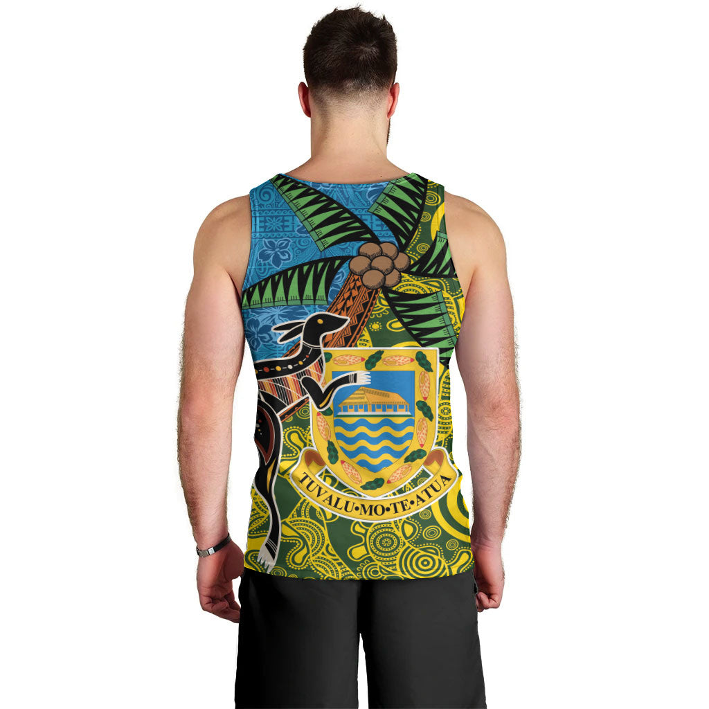 Tuvalu and Australia Together Men Tank Top Tapa Pattern and Aboriginal mix Culture LT03 - Polynesian Pride