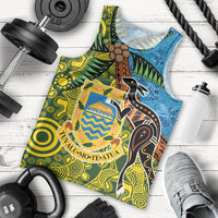 Tuvalu and Australia Together Men Tank Top Tapa Pattern and Aboriginal mix Culture LT03 - Polynesian Pride