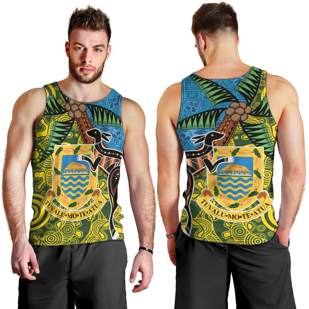 Tuvalu and Australia Together Men Tank Top Tapa Pattern and Aboriginal mix Culture LT03 - Polynesian Pride