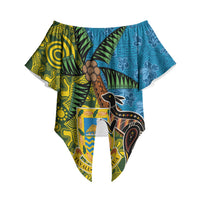 Tuvalu and Australia Together Off Shoulder Wrap Waist Top Tapa Pattern and Aboriginal mix Culture LT03 Multicolor - Polynesian Pride